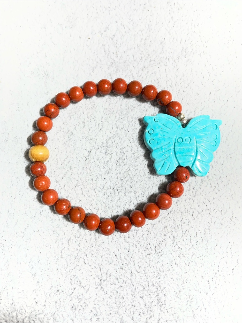 Red Jasper Turquoise Howlite Butterfly Accent Beaded Stretch Bracelet Sz 6.5